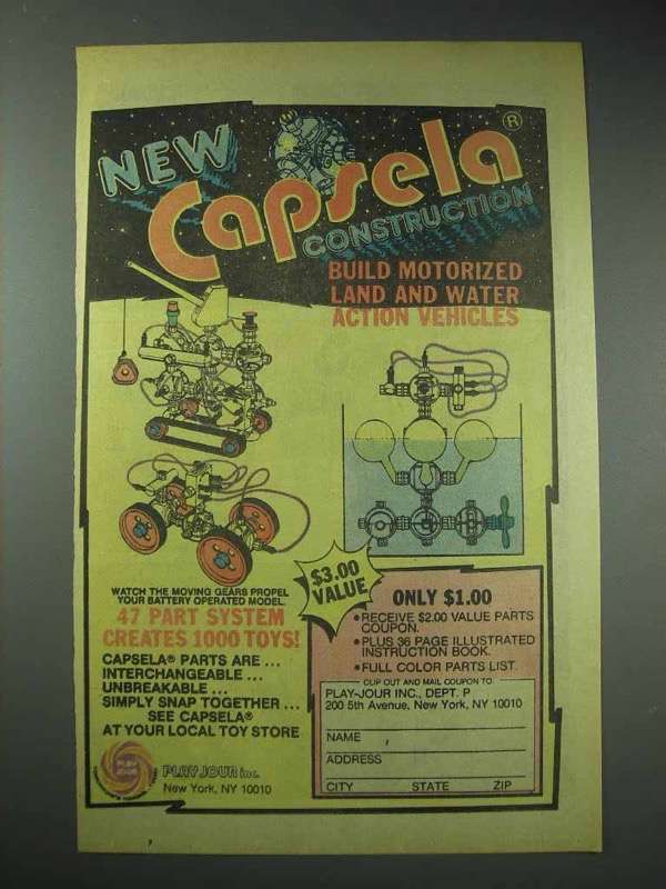 Primary image for 1982 Play-Jour Capsela Toy Ad - Motorized Vehicles