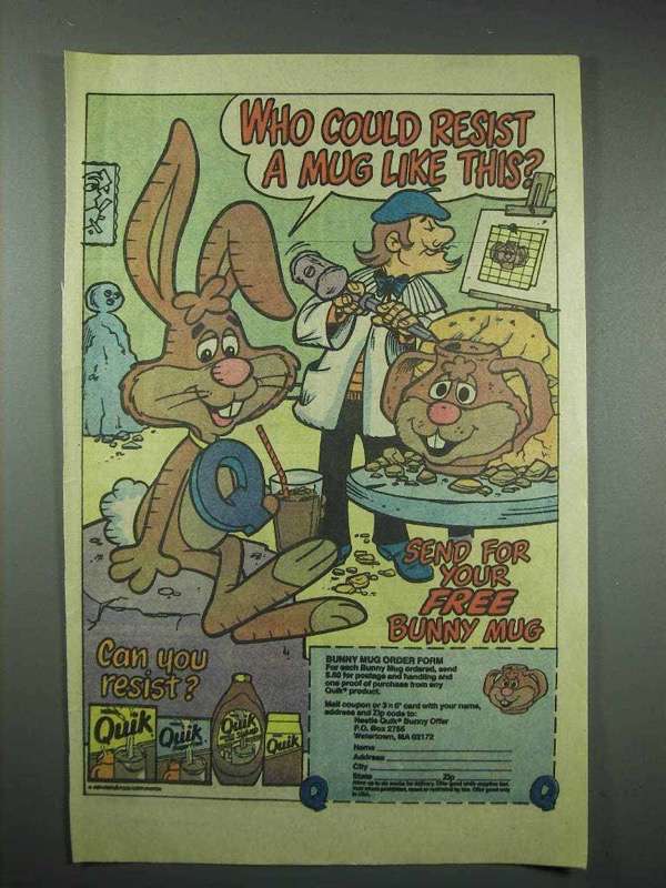 1985 Nestle Quik Ad - Quik Bunny - Who Could Resist Mug - $18.49