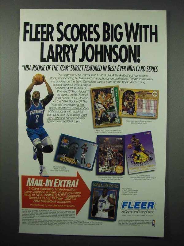 1992 Fleer NBA Basketball Cards Ad - Larry Johnson - $18.49