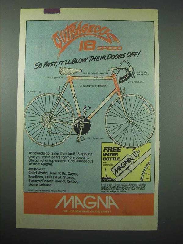 1987 Magna Outrageous 18 Speed Bicycle Ad - So Fast! - $18.49
