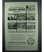 1957 European Travel Commission Tourism Ad - Highlights - £14.73 GBP
