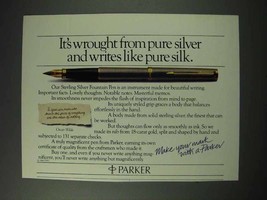 1985 Parker Sterling Silver Fountain Pen Ad - Pure Silk - £14.50 GBP