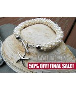Silver Starfish Bracelet, Fresh Water Pearl bracelet, 7.5 - $144.80