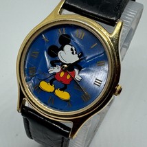 Vintage Lorus Disney Quartz Watch V500 Unisex Gold Tone Mickey Analog New Batter - £22.00 GBP