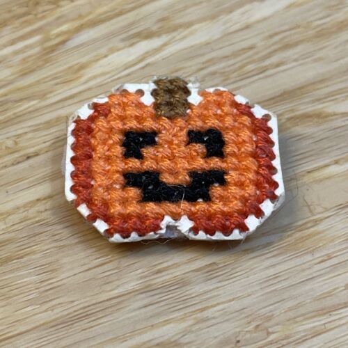 Primary image for Vintage Halloween Jack O Lantern Pumpkin Counted Cross Stitch Pin KG JD