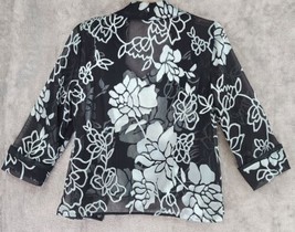 Alex Evenings Shirt Jacket Womens Small Black Green Floral Formal Open Front - £19.31 GBP