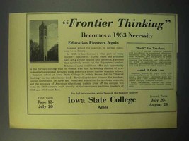 1933 Iowa State College Ad - Frontier Thinking - £14.86 GBP