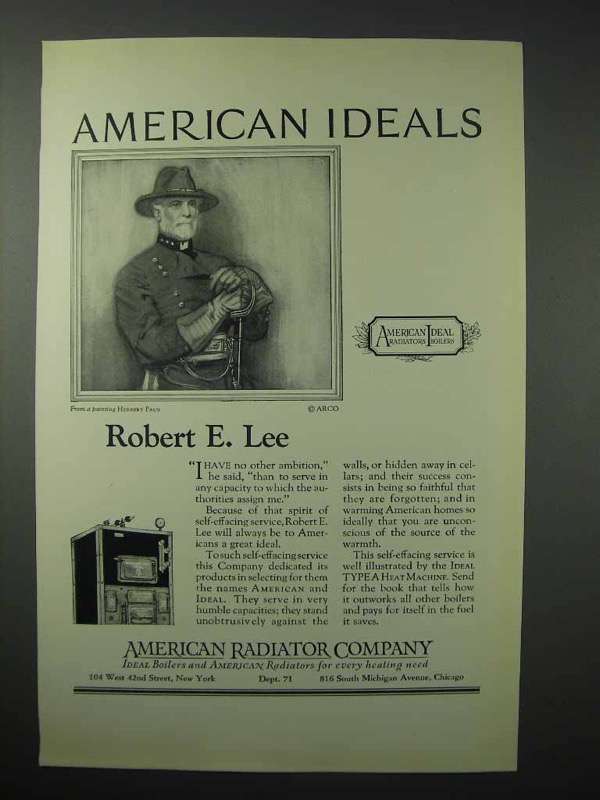 1923 American Radiator Company Ad - Robert E. Lee - $18.49
