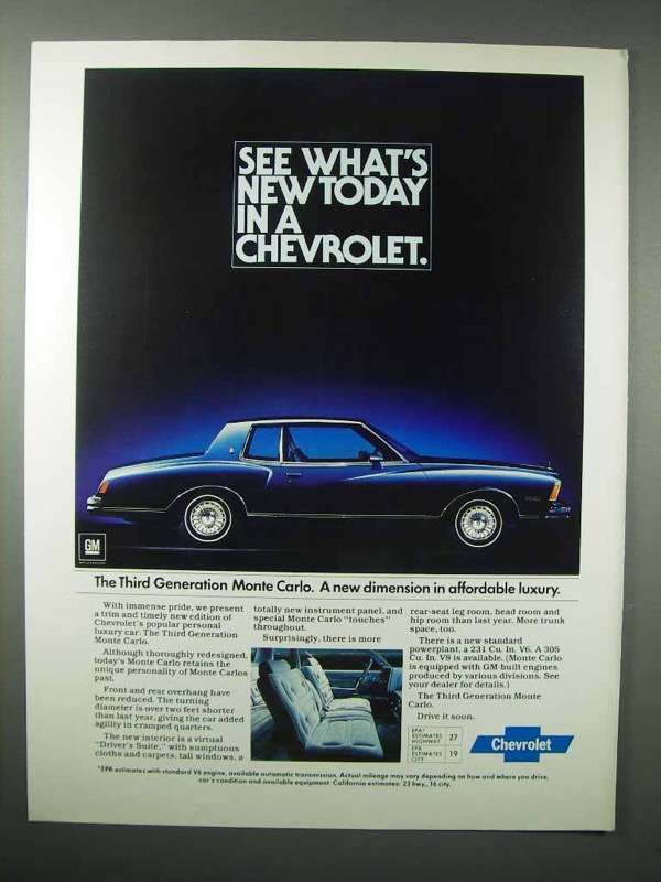Primary image for 1978 Chevrolet Monte Carlo Car Ad - What's New Today
