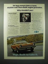 1976 Chevrolet Vega Car Ad - Dura-Built Engine - $18.49