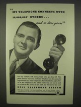 1938 Bell Telephone Ad - Connects With 19,000,000 - £14.54 GBP