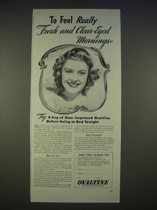 1940 Ovaltine Drink Ad - To Feel Really Fresh - $18.49