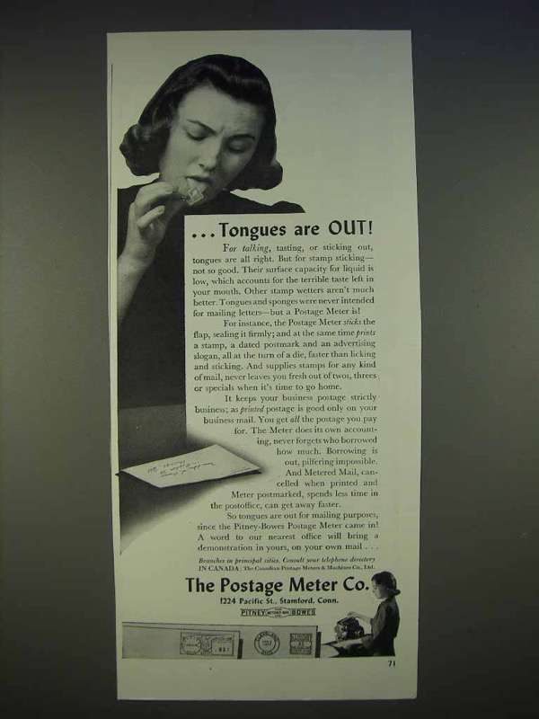 1940 Pitney-Bowes Postage Meter Ad - Tongues are Out - $18.49