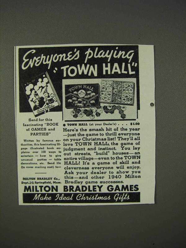 1940 Milton Bradley Town Hall Game Ad - $18.49