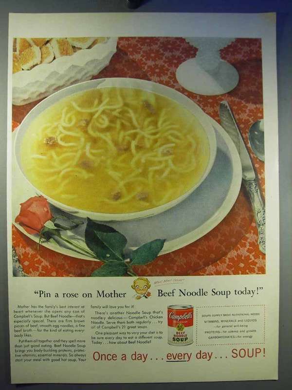 Primary image for 1956 Campbell's Beef Noodle Soup Ad - Pin a Rose On