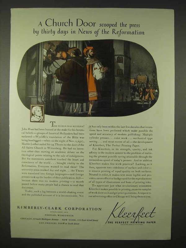 Primary image for 1935 Kimberly-Clark Kleerfeet Paper Ad - Church Door