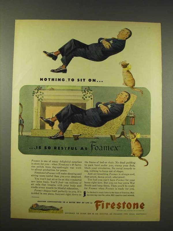 1944 Firestone Foamex Ad - Nothing to Sit on Restful - $18.49