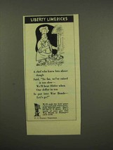 1944 WWII War Bonds Ad - Liberty Limericks - $18.49