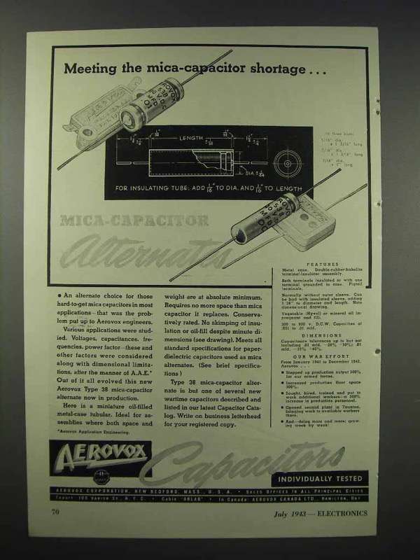 Primary image for 1943 Aerovox Type 38 Mica-Capacitor Alternate Ad