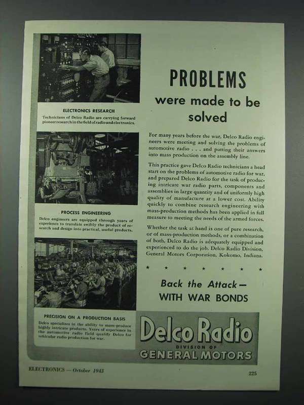 1943 Delco Radio Ad - Problems Were Made to Be Solved - $18.49