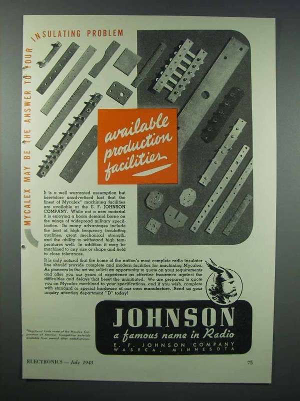 1943 Johnson Radio Ad - Mycalex Available Production - $18.49