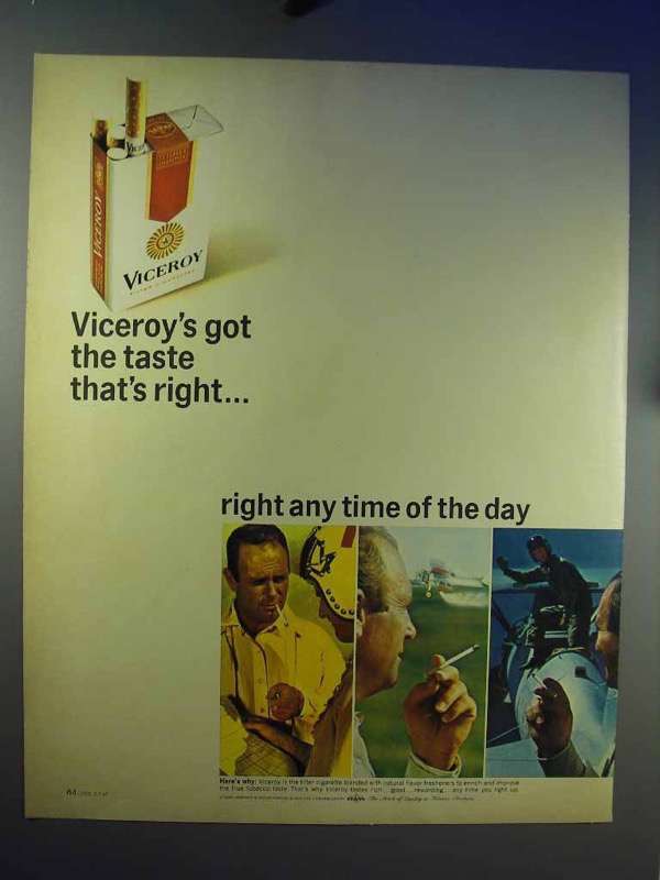 Primary image for 1967 Viceroy Cigarettes Ad - The Taste That's Right
