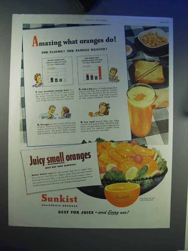 Primary image for 1945 Sunkist Orange Ad - Amazing What Oranges Do!