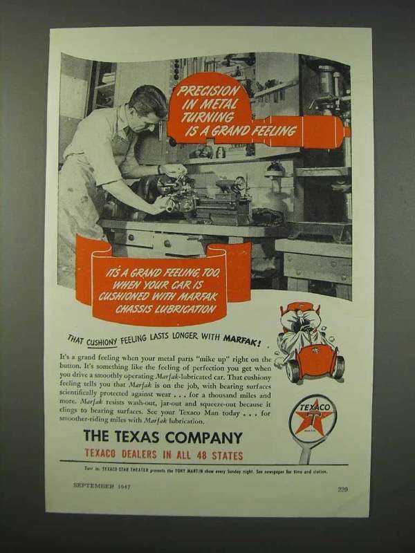 1947 Texaco Marfak Lubrication Ad - Metal Turning - $18.49