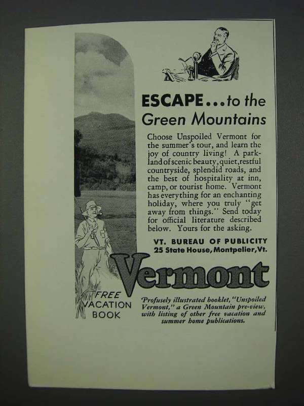 1935 Vermont Tourism Ad - Escape to Green Mountains - £14.62 GBP