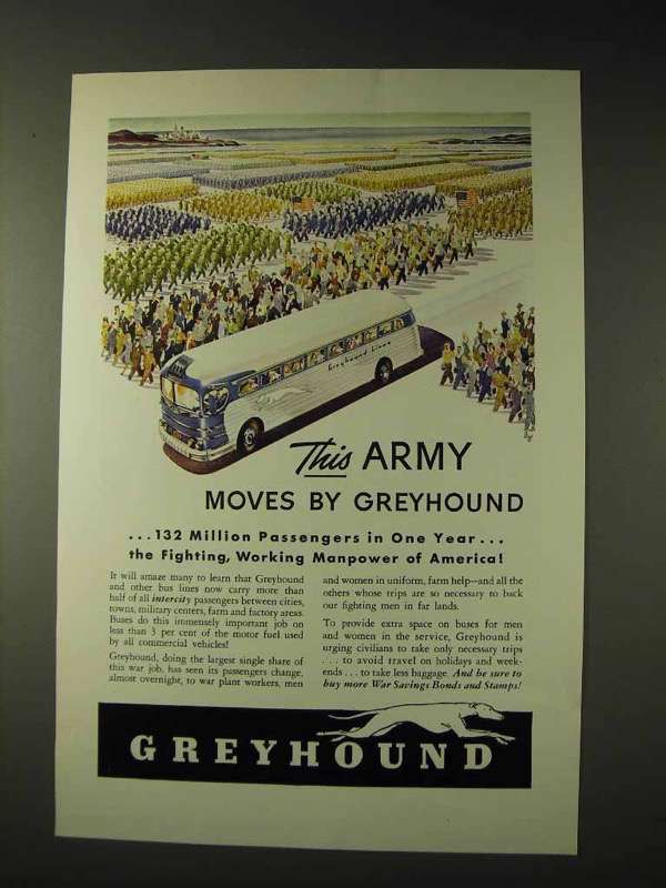 1943 Greyhound Bus Ad - This Army Moves by Greyhound - £14.50 GBP