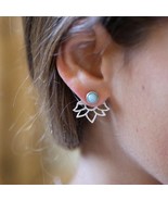 Lotus Ear Jacket Earrings, Turquoise Stud Earring - Minimalist  Trendy J... - £11.79 GBP