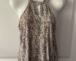 Cure Keyhole  Halter Top Womens Size Medium Tan Animal Print Flowy Stretchy - £12.62 GBP