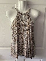 Cure Keyhole  Halter Top Womens Size Medium Tan Animal Print Flowy Stretchy - £12.56 GBP