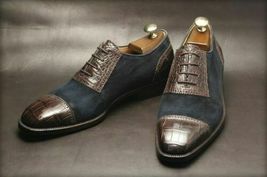 Handmade Men&#39;s Oxfords Two tone Formal Shoes, Men leather and suede dress shoes - £110.16 GBP