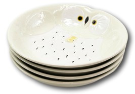 Pack Of 4 White Whimsical Owl Ceramic Salad Entree Deep Plates Or Shallo... - £32.23 GBP