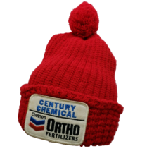 Vtg Chevron Hat Gas Oil Ortho Fertilizer Beanie Embroidered Red Cap Adve... - £36.22 GBP