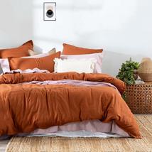 Luxury Soft Burnt Orange Duvet Cover - Washed Cotton Duvet Cover with Matching P - £53.97 GBP+