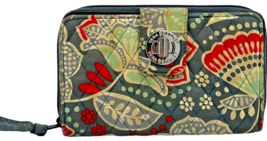 Vera Bradley wallet clutch with strap, 8 x 4.5 inch - gray pink green fl... - $177.26 MXN