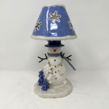 Ceramic 10&quot; SNOWMAN Blue Snowflakes Winter Votive Tealight Candle Holder EUC - £15.59 GBP