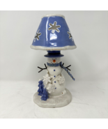 Ceramic 10&quot; SNOWMAN Blue Snowflakes Winter Votive Tealight Candle Holder... - £15.43 GBP