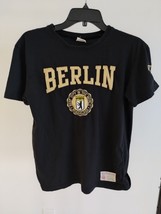VINTAGE BERLIN DESIGNS MENS T-SHIRT SIZE M PATCHED BLACK &amp; GOLD Best City  - $14.84