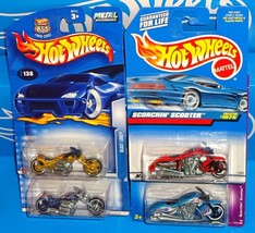 Hot Wheels Lot of 4 Motorcycles 2 Blast Lane &amp; 2 Scorchin&#39; Scooter - $8.00