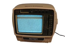 Vintage 1993 Action Sport-A-Vision ACN-3508 4.5” B/W Portable TV AM/FM R... - $39.55