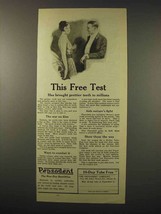 1922 Pepsodent Toothpaste Ad - This Free Test - $18.49