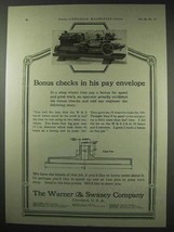 1922 Warner & Swasey 3-A Turret Lathe Ad - Bonus Checks - $18.49
