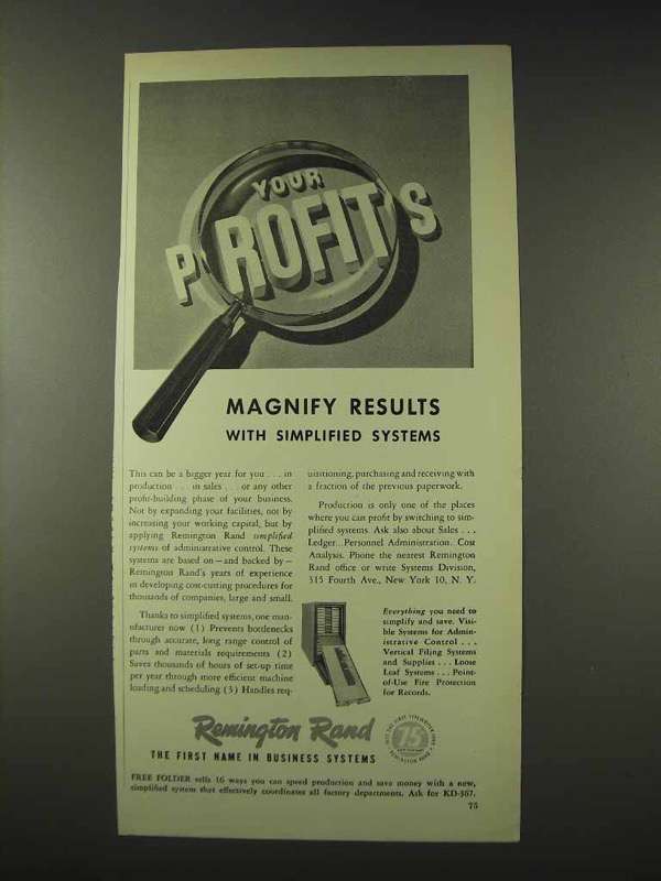 1948 Remington Rand Systems Ad - Magnify Results - $18.49