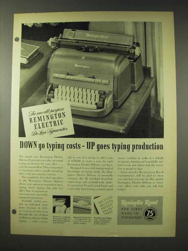 Primary image for 1948 Remington Rand Electric DeLuxe Typewriter Ad