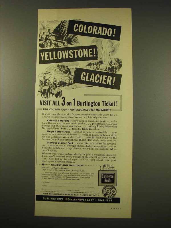 1949 Burlington Route Railroad Ad - Colorado Glacier - $18.49
