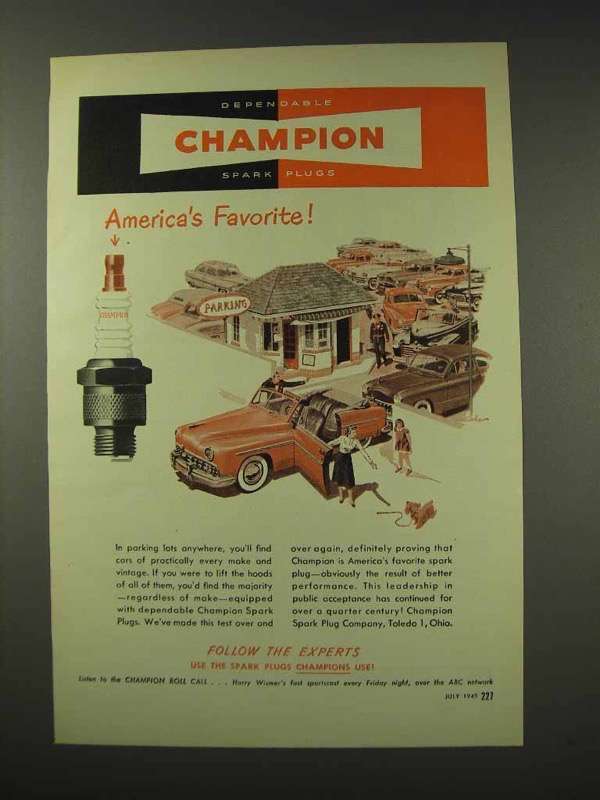 1949 Champion Spark Plugs Ad - America's Favorite - £14.76 GBP