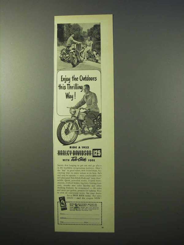 1951 Harley Davidson 125 Motorcycle Ad - Thrilling Way - $18.49